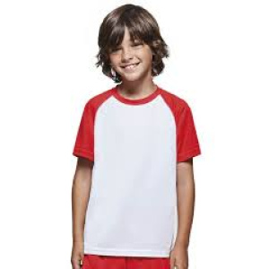 Remera SPUN ranglan NIÑO blanca con Rojo Talle 10