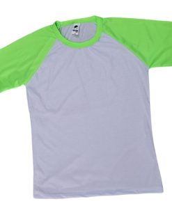 Remera SPUN ranglan blanca con verde fluo Talle 1 o S