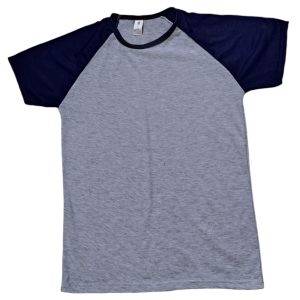 Remera SPUN ranglan gris con azul marino Talle L o 3