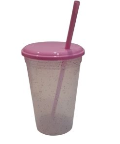 Insumo Vaso Glitter tapa Rosa Pastel 500ml