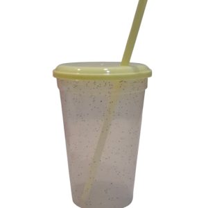 Insumo Vaso Glitter tapa Amarillo Pastel 500ml