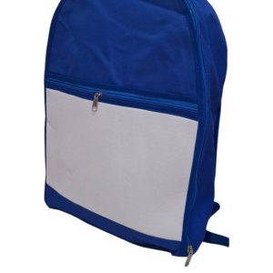 Insumo Mochila Sublimable blanca con AZUL FRANCIA (GRANDE)