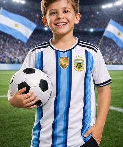 Camiseta de Argentina de niño Talle 4. Para personalizar, sublimable o DTF. Sin nombre ni número.